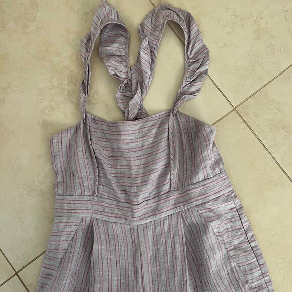 Anthropologie Nantucket Ruffled Jumpsuit Elevenses Size 8 Stripe Pink Lavender - Picture 6 of 16